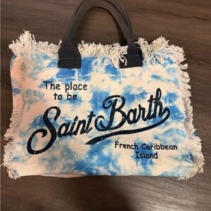 Blue and White Fringed Saint Barth Tote Bag